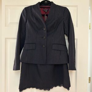 Brooks Brothers Navy Striped Skirt Suit with Lace Detail